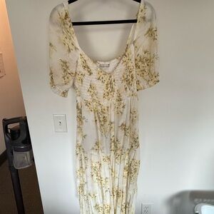 Abercrombie & Fitch White and Yellow Floral Midi Dress